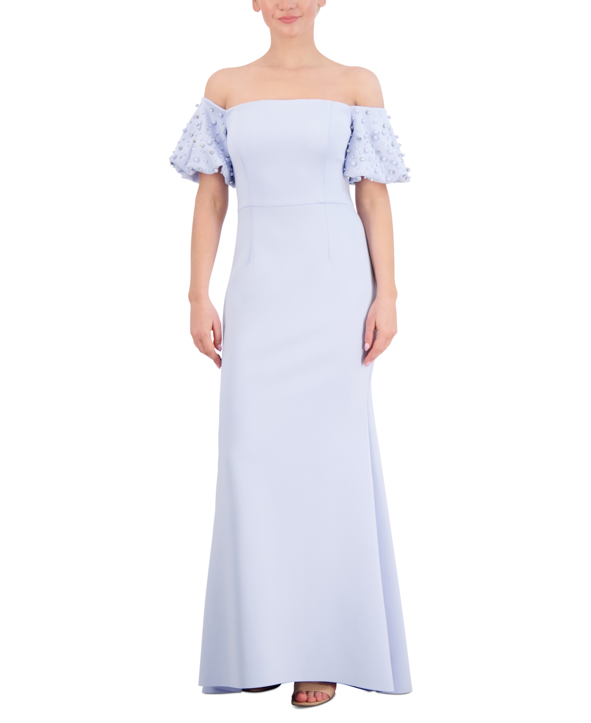 Women's Off-The-Shoulder Imitation Pearl Puff-Sleeve Gown - Periwinkle