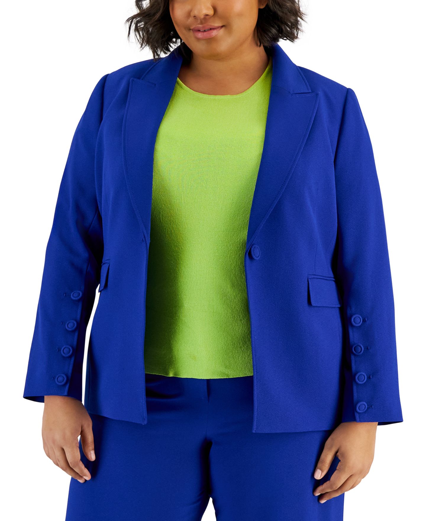 Женский пиджак Tahari ASL Plus Size Peak-Lapel Button-Sleeve Blazer, цвет: Кобальтовый — фото 1