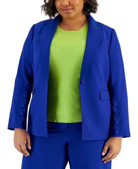 Женский пиджак Tahari ASL Plus Size Peak-Lapel Button-Sleeve Blazer, цвет: Кобальтовый
