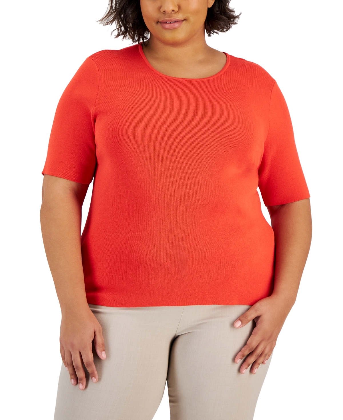 Tahari Asl Plus Size Elbow-sleeve Sweater T-shirt In Grenadine