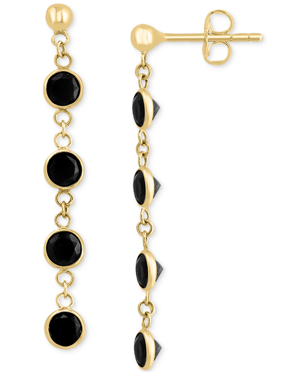 Effy Collection Effy Onyx Bezel Linear Chain Drop Earrings In 14k Gold In Yellow Gold