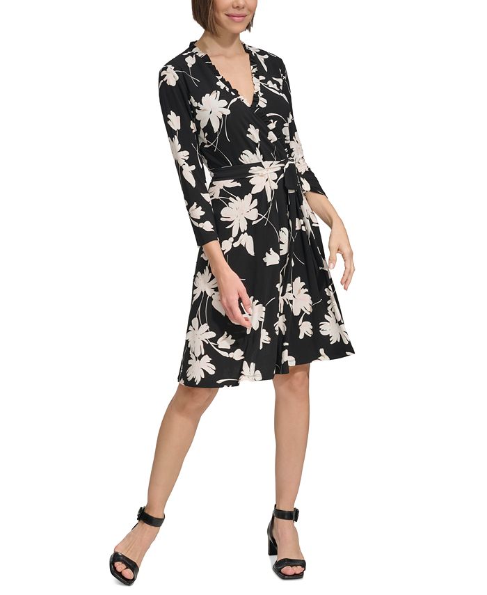 Tommy Hilfiger Women's Floral Ruffle-Neck Wrap Dress - Macy's