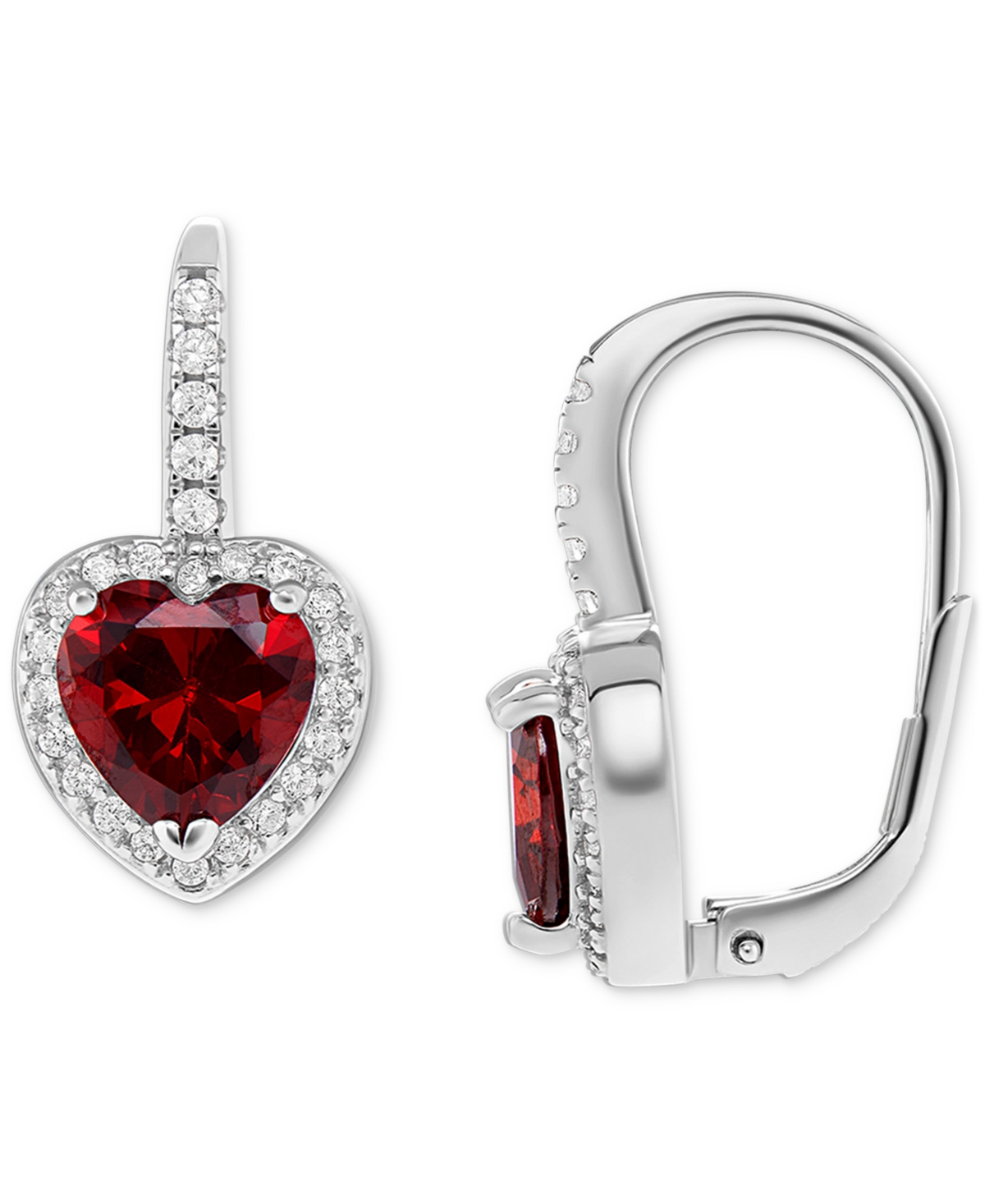 Shop Giani Bernini Cubic Zirconia Heart Halo Leverback Earrings In Sterling Silver, Created For Macy's In Red