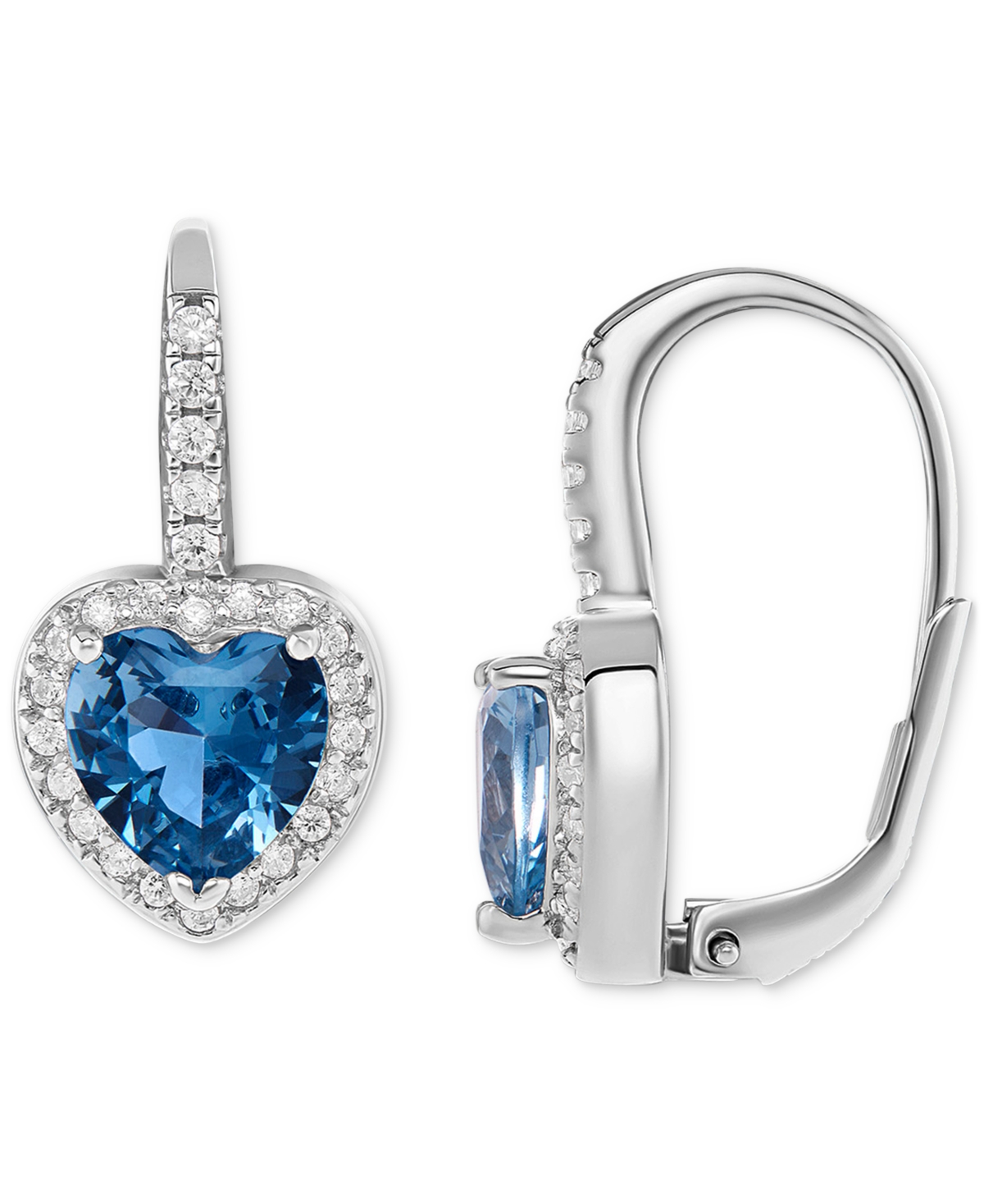 Shop Giani Bernini Cubic Zirconia Heart Halo Leverback Earrings In Sterling Silver, Created For Macy's In Blue