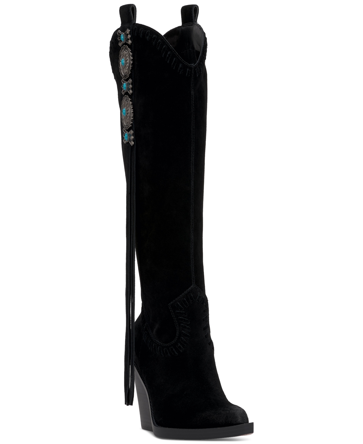 Women's Lisabeth Knee-High Fringe Cowbow Boots - Black Suede