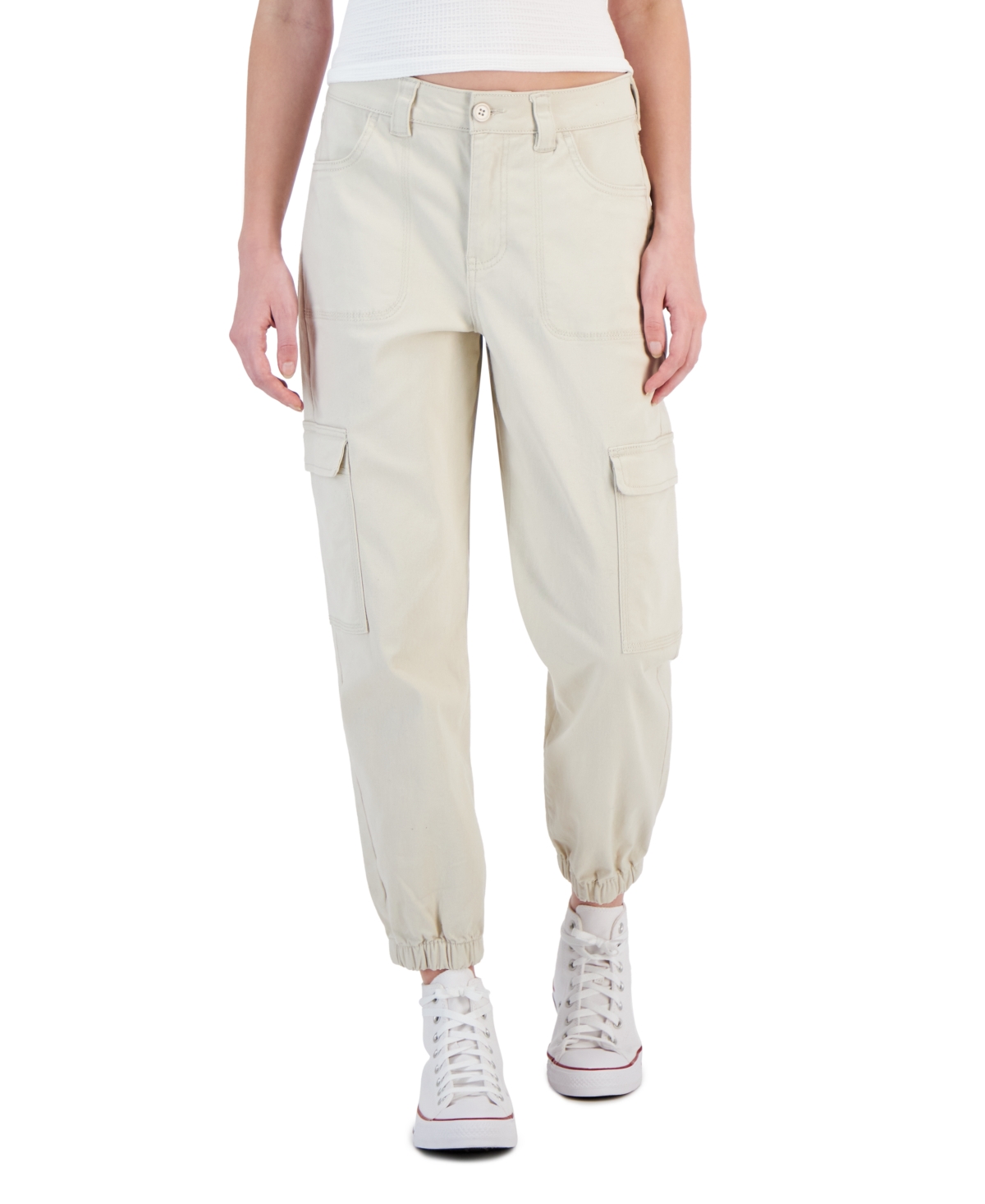 Celebrity Pink Juniors' High-rise Zip-fly Cargo Joggers In Khaki