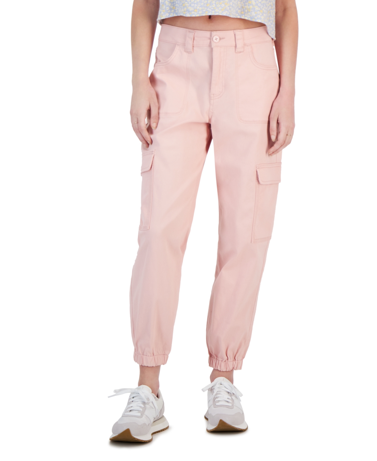 Celebrity Pink Juniors' High-rise Zip-fly Cargo Joggers In Blush