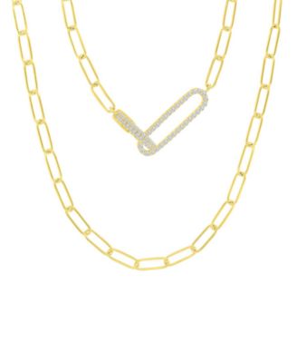 Macy's - Cubic Zirconia Pav&eacute; Paperclip Link Chain Necklace, 17" + 2" extender
