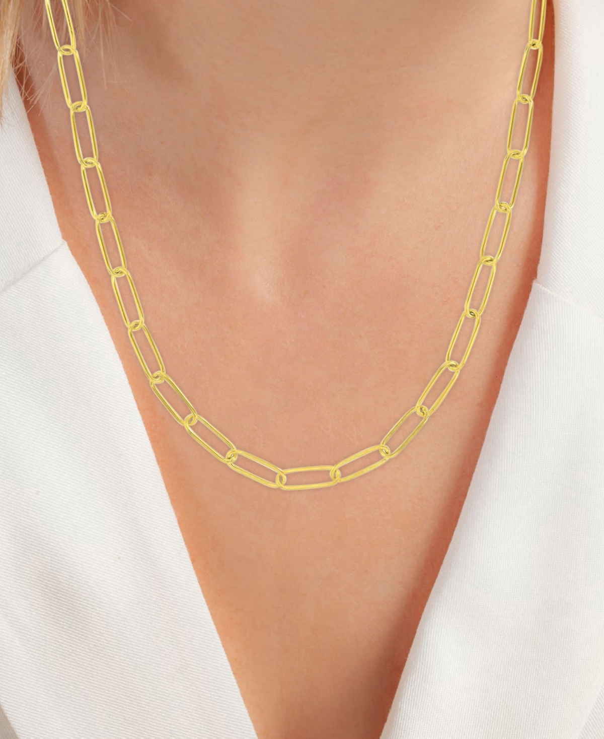 Cubic Zirconia Pave Paperclip Link Chain Necklace, 17" + 2" extender