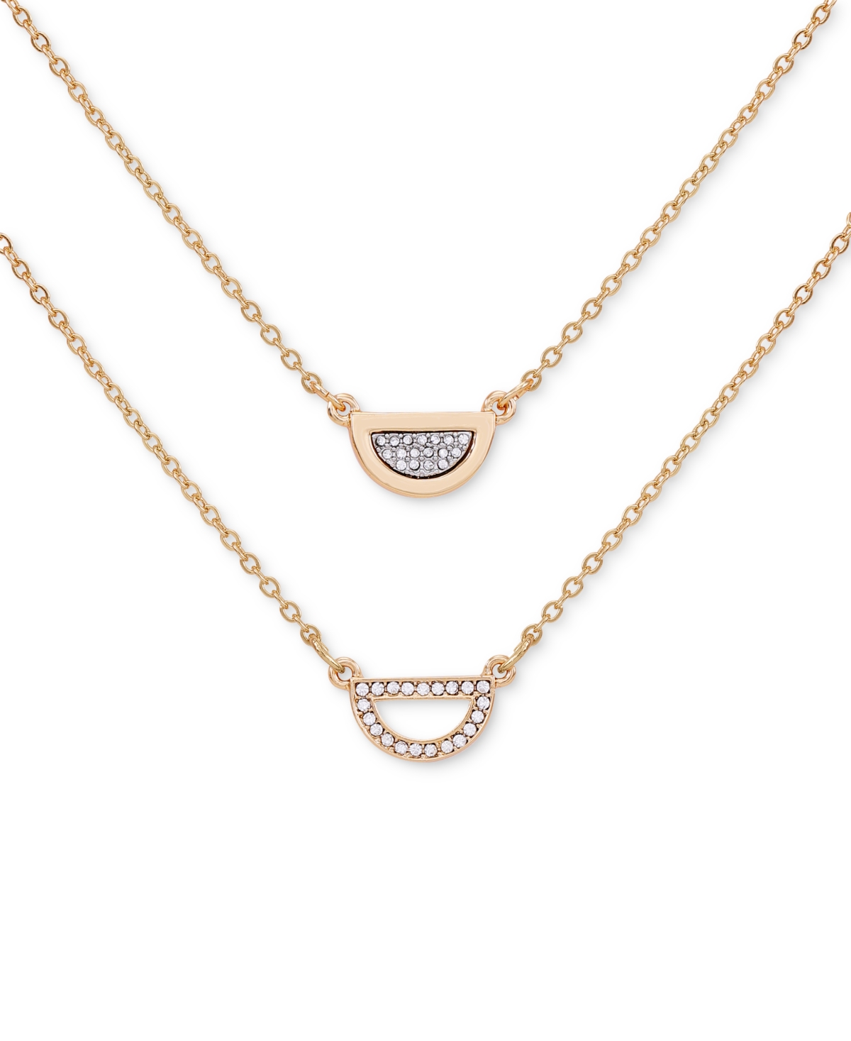 Guess Gold-tone 2-pc. Set Pave Semi-circle Pendant Necklaces, 16" + 2" Extender In Gold Garnet