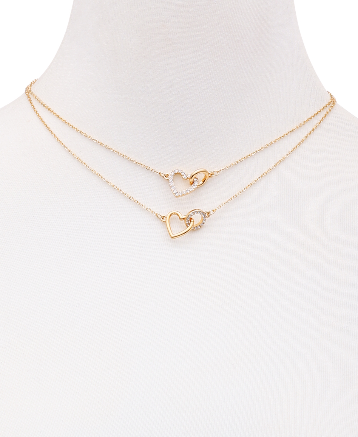Shop Guess Gold-tone 2-pc. Set Pave Interlocking Heart & Circle Pendant Necklaces, 16" + 2" Extender In Pink