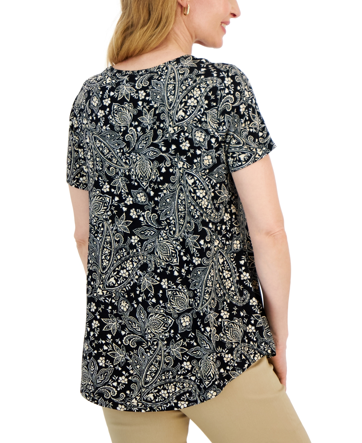 JM COLLECTION WOMEN'S PRINTED SCOOP-NECK SHORT SLEEVE TOP, CREATED FOR MACY'S 