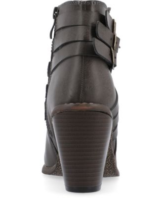 Women's Strap Wide Width Round Toe Stacked Heel Dress Booties