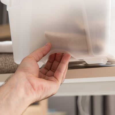 IRIS 4 Pack 40qt Plastic Storage Bin with Lid and Secure Latching Buckles, Pearl