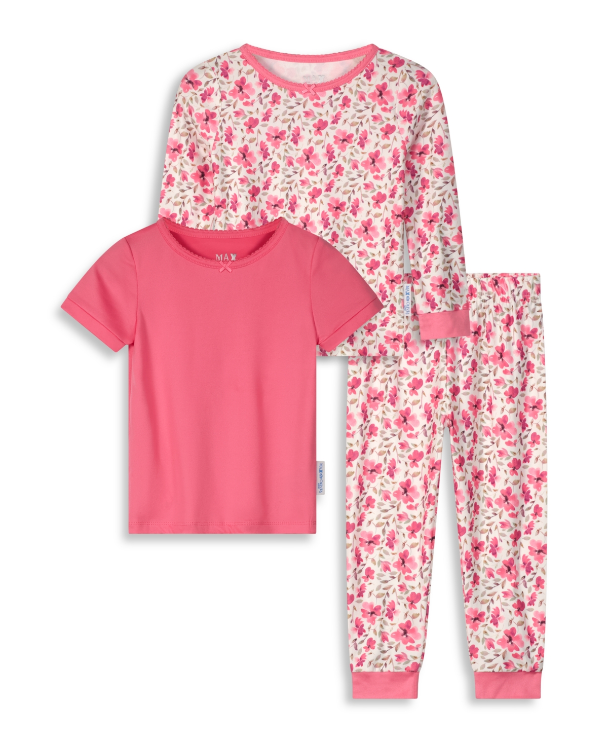 Shop Max & Olivia Toddler Girls Pants, Long Sleeve T-shirt And Short Sleeve T-shirt Snug Fit Pajama Set, 3 Piece In Pink