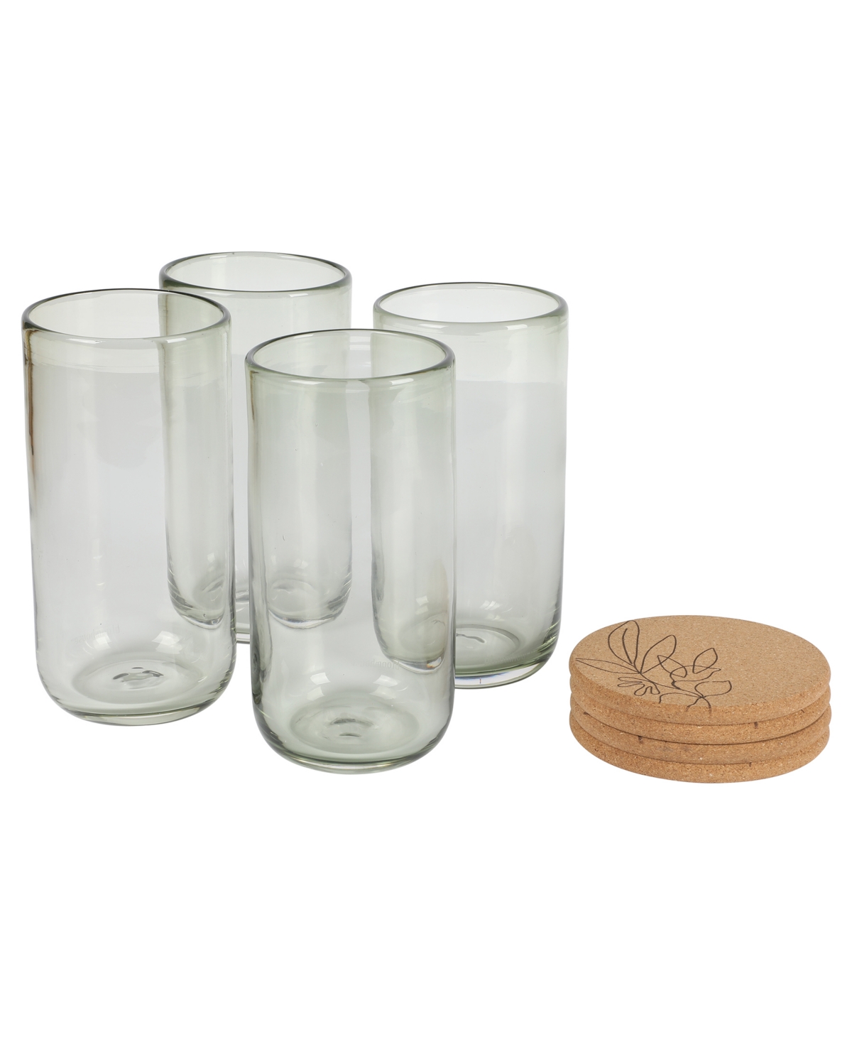 Bloomhouse 4 Pc Handmade 21 oz Tumbler Coaster Set In Open Green