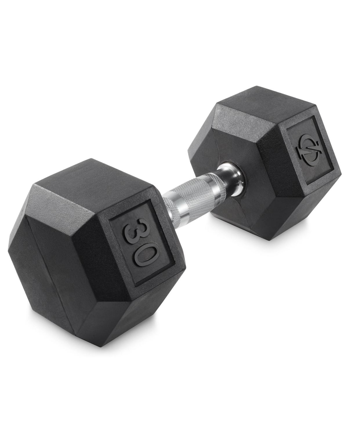 Rubber Coated Hex Dumbbell Hand Weight, 30 lbs - Black