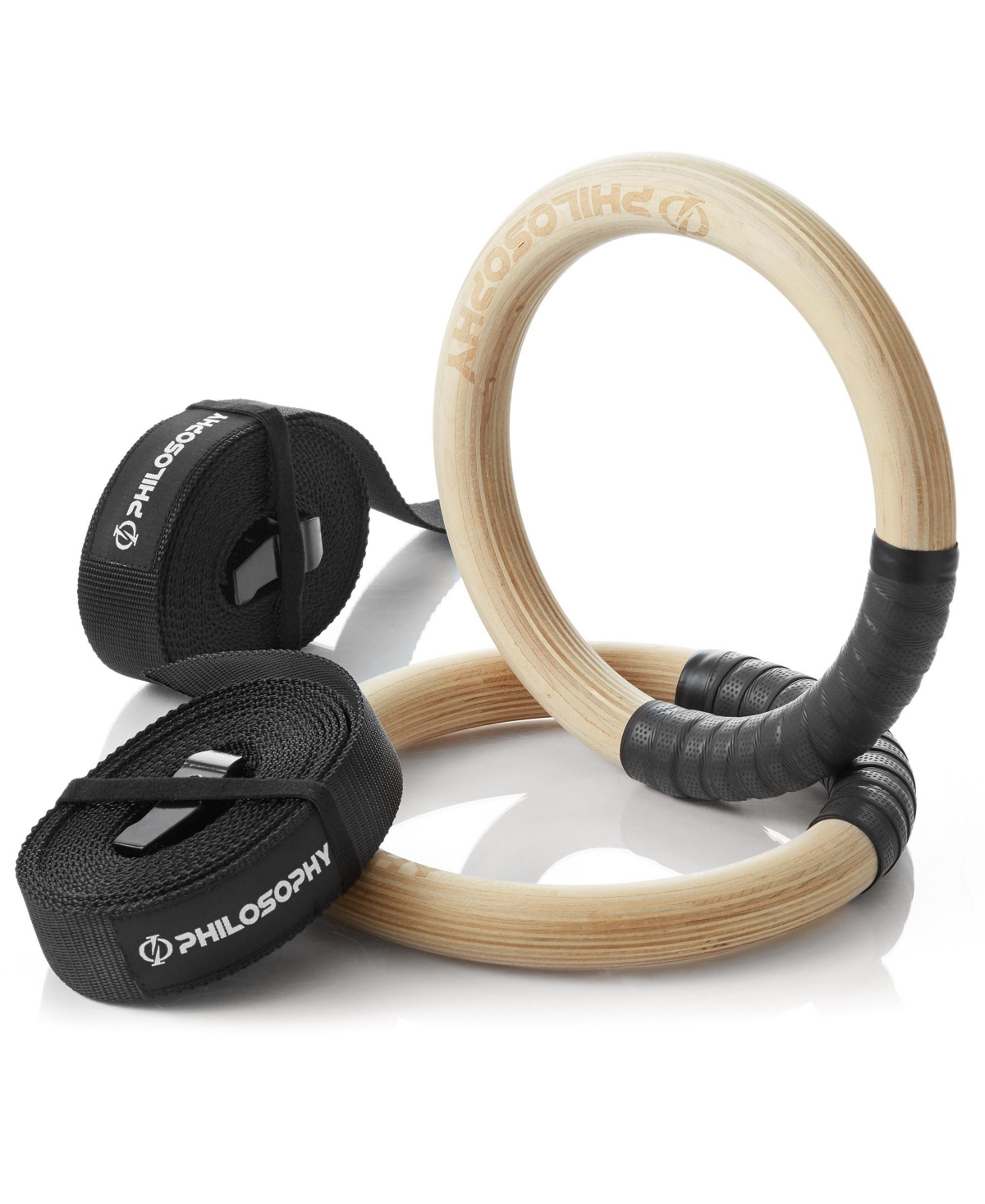 Wood Gymnastic Rings 1" - Exercise Ring Set Grip with Adjustable Straps, Grip Tape for Pull Ups, Dips, Muscle Ups - Wood