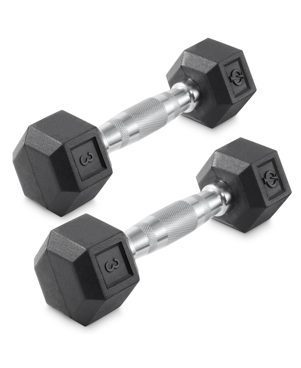 Rubber Coated Hex Dumbbell Hand Weights, 3 lb Pair - Black