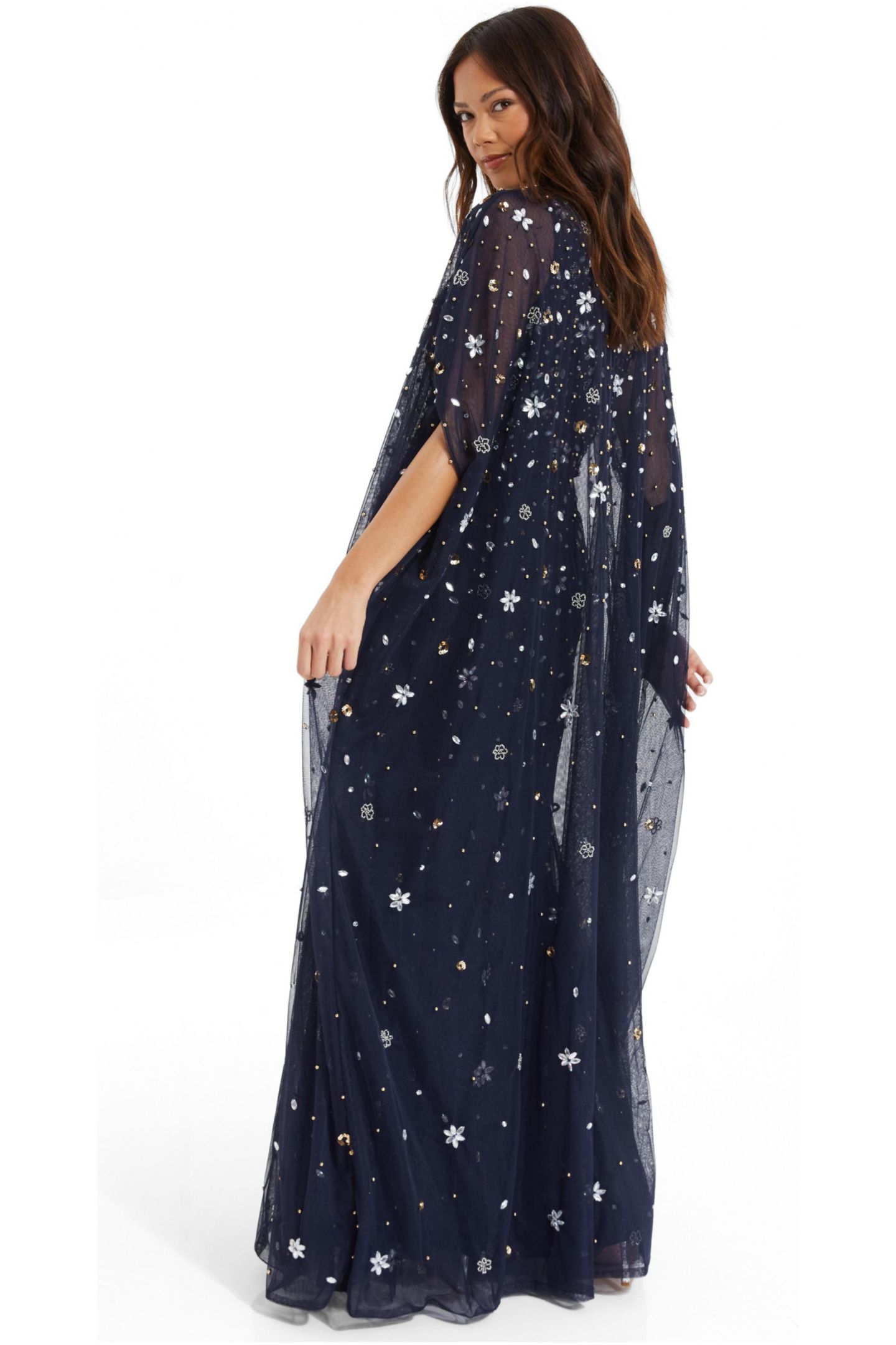Женское платье QUIZ Beaded 2-In-1 Cape And Evening, цвет: Синий — фото 2