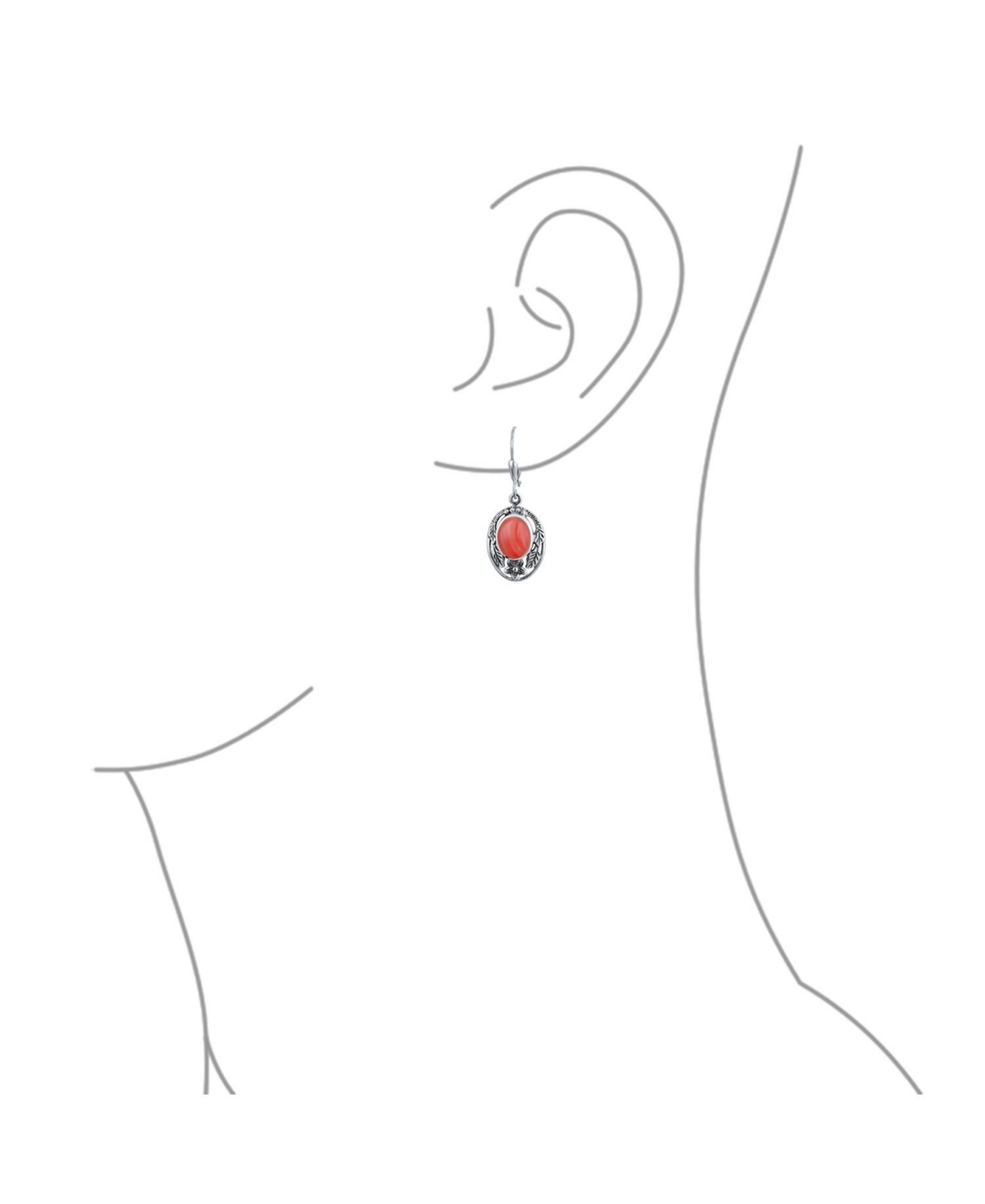 Bling JewelryOval Flower Leaf Carved Synthetic Coral Dangle Lever back Earrings For Women Oxidized Sterling Silver - Pink