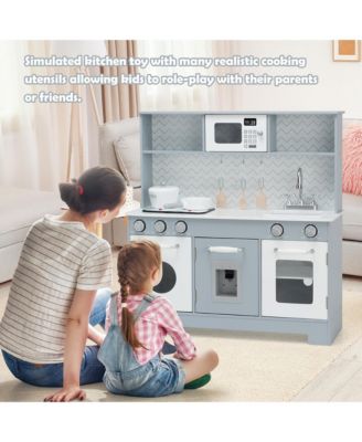 Pretend Play Kitchen Wooden Toy Set for Kids w/ Realistic Light & Sound