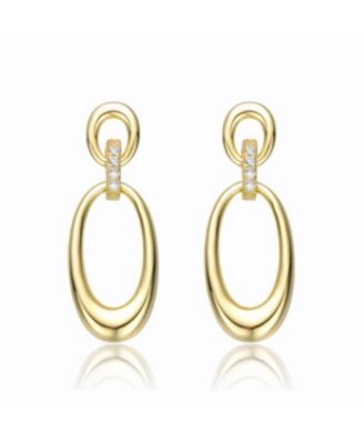Sterling Silver 14k Yellow Gold Plated with Cubic Zirconias Oblong Chain Dangle Earrings