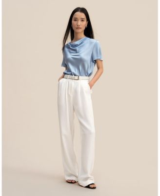 Women's Cowl Neck Short Sleeves Silk T-Shirt