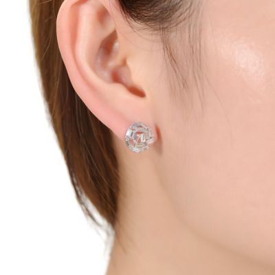 Women's Sterling Silver Baguette Cubic Zirconia Bundle Stud Earrings