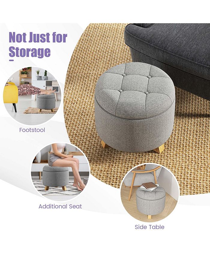 Costway Upholstered Round Ottoman Cushioned Storage Footstool with ...