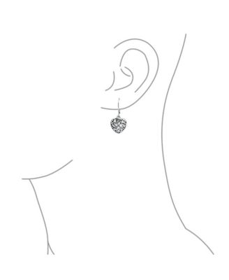 Open Clover Flower Filigree Heart Dangle Earrings Oxidized Rose Gold Sterling Silver