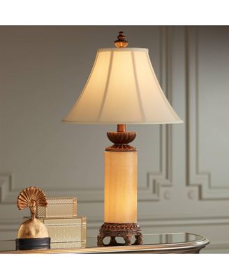 Traditional Table Lamp with Nightlight 28.5" Tall Bronze Onyx Column Off White Bell Shade for Living Room Family Bedroom