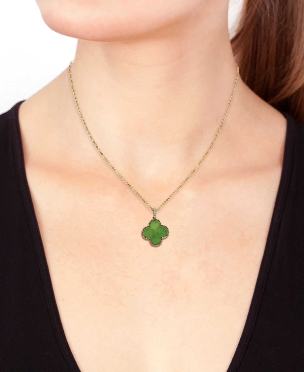 Shop Effy Collection Effy Dyed Jade & Diamond Accent Beaded Clover 18" Pendant Necklace In 14k Gold In Yellow Gold