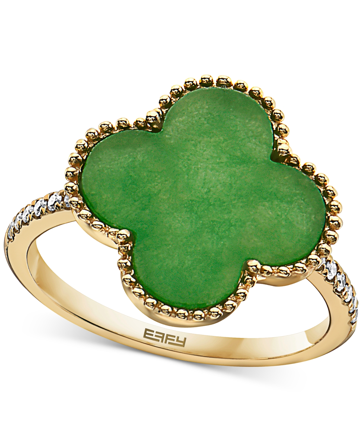 Effy Collection Effy Dyed Jade & Diamond (1/10 Ct. T.w.) Bead Frame Clover Ring In 14k Gold In Yellow Gold