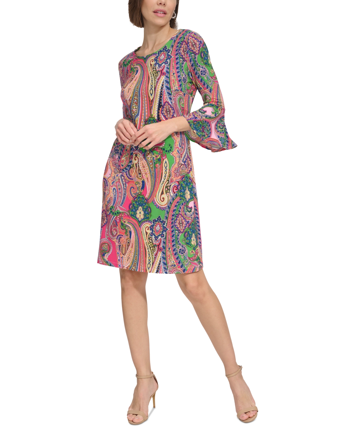 Shop Tommy Hilfiger Petite Jaipur Paisley Bell-sleeve Sheath Dress In Taffy Pink Multi