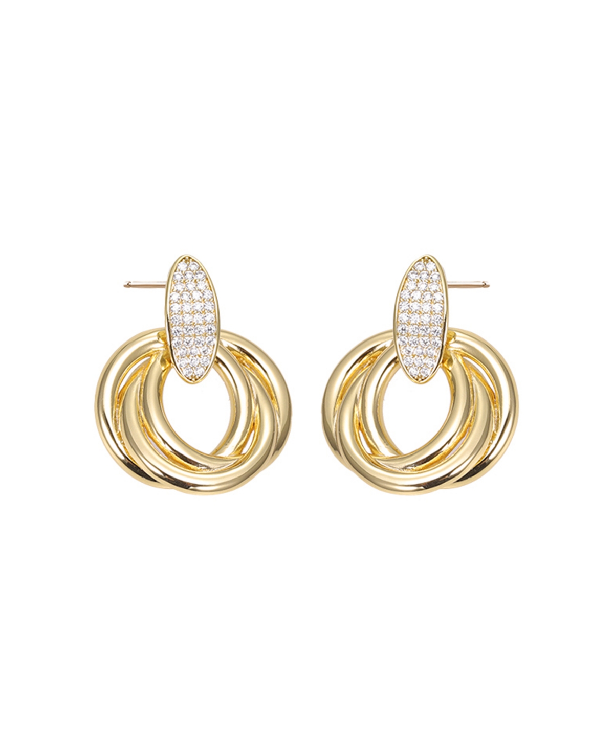 Pave Dangling Twisted Knot Stud Earring - Gold