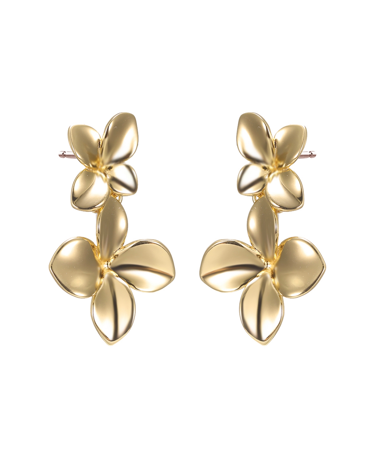 Shop By Adina Eden Solid Graduated Double Flower Drop Stud Earring In Gold