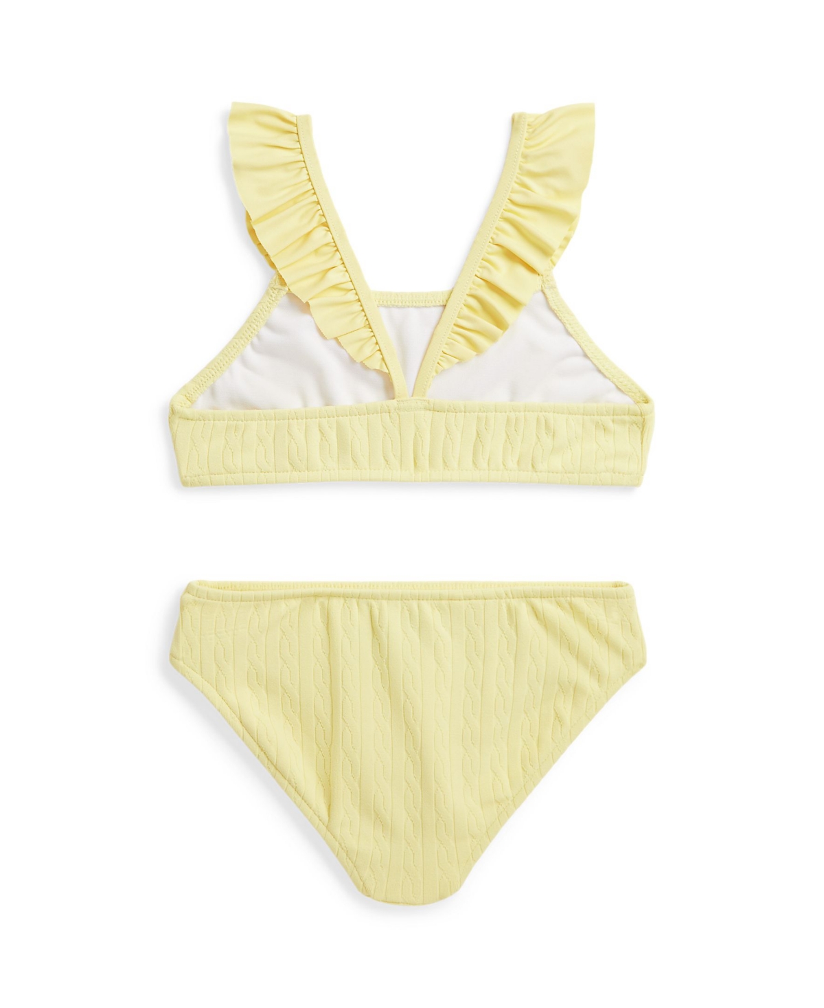 Polo Ralph Lauren Toddler and Little Girls Cable-Knit Ruffled Two-Piece Swimsuit - Wicket Yellow with Blue Hyacinth