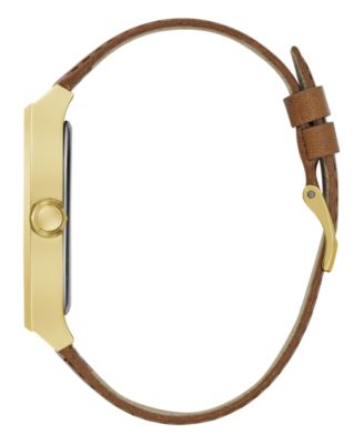 GUESS Men's Analog Brown Genuine Leather Watch 42mm