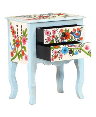 Hand Painted Bedside Cabinet 15.7"x11.8"x19.7" Solid Mango Wood