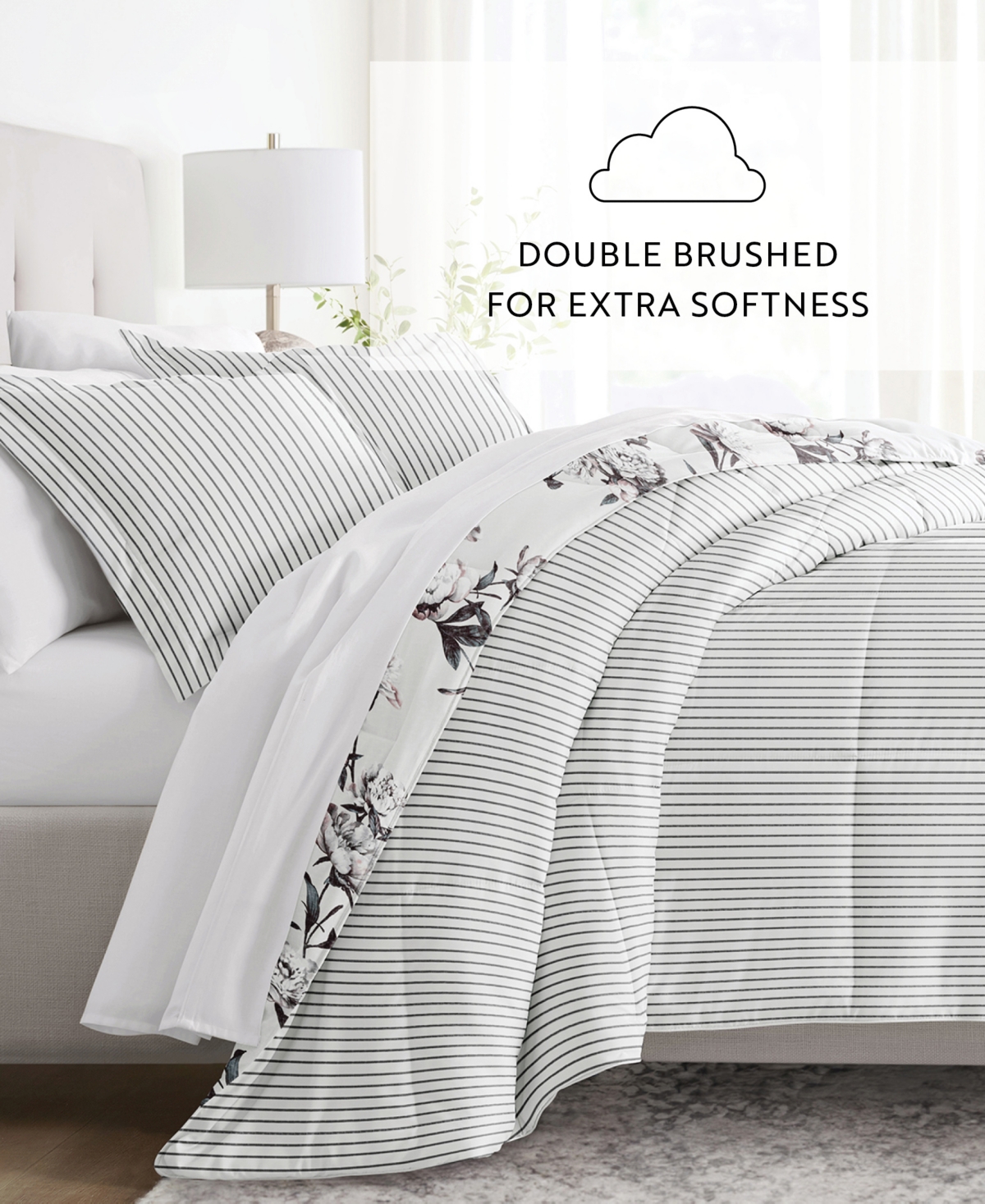 Ienjoy Home Vintage-like Magnolia Stripe 2-piece Comforter Set, Twin/twin Xl In Gray