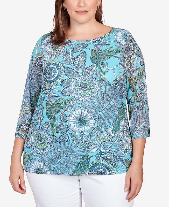 Ruby Rd. Plus Size Hummingbird Ocean Garden Mesh Top Macy s