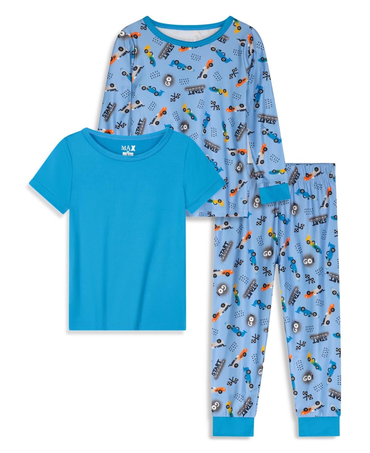 Shop Max & Olivia Baby Boys Snug Fit Pajama With Pant, Long Sleeve T-shirt And Short Sleeve T-shirt, 3 Piece Set In Turq