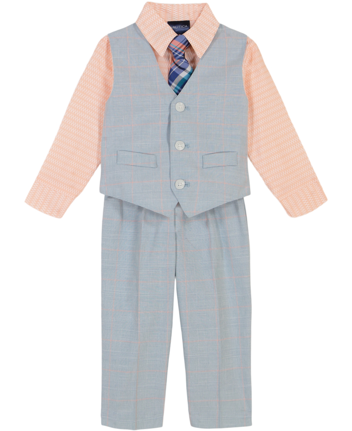 Shop Nautica Baby Boys Glen Plaid Vest Set In Light Blue