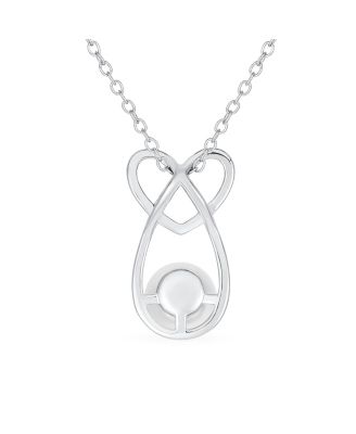 Elegant Forever Knot Infinity Intertwined Heart Teardrop Cultured Freshwater White Pearl Necklace Pendant Sterling Silver 16 Inch