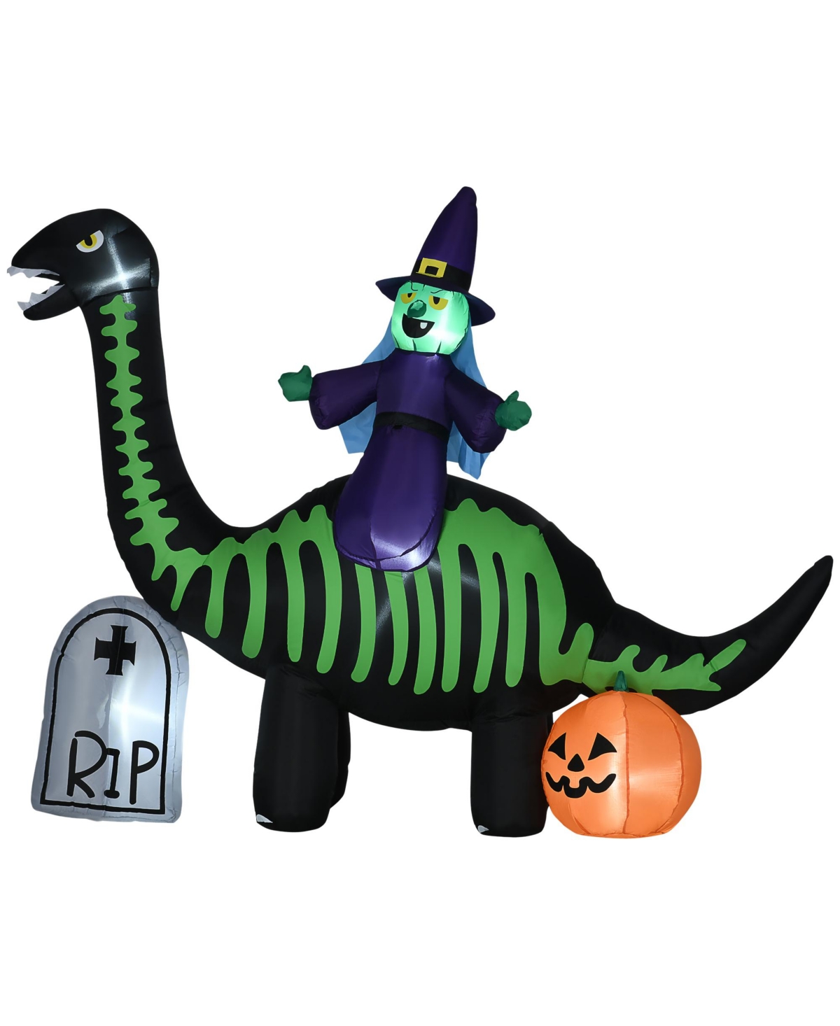 7' Halloween Inflatable Dinosaur W/ Witch Tombstone Pumpkin - Multi-colored