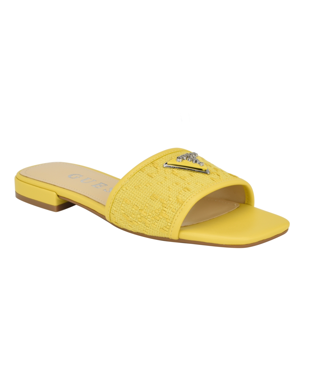 Shop Guess Women's Tamsey One Band Square Toe Slide Flat Sandals In Yellow