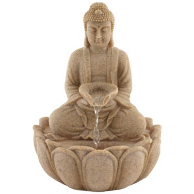 Calm Buddha 14" High Small Zen Asian Indoor Outdoor Decor Sand Stone Tabletop Fountain with Light LED Outside