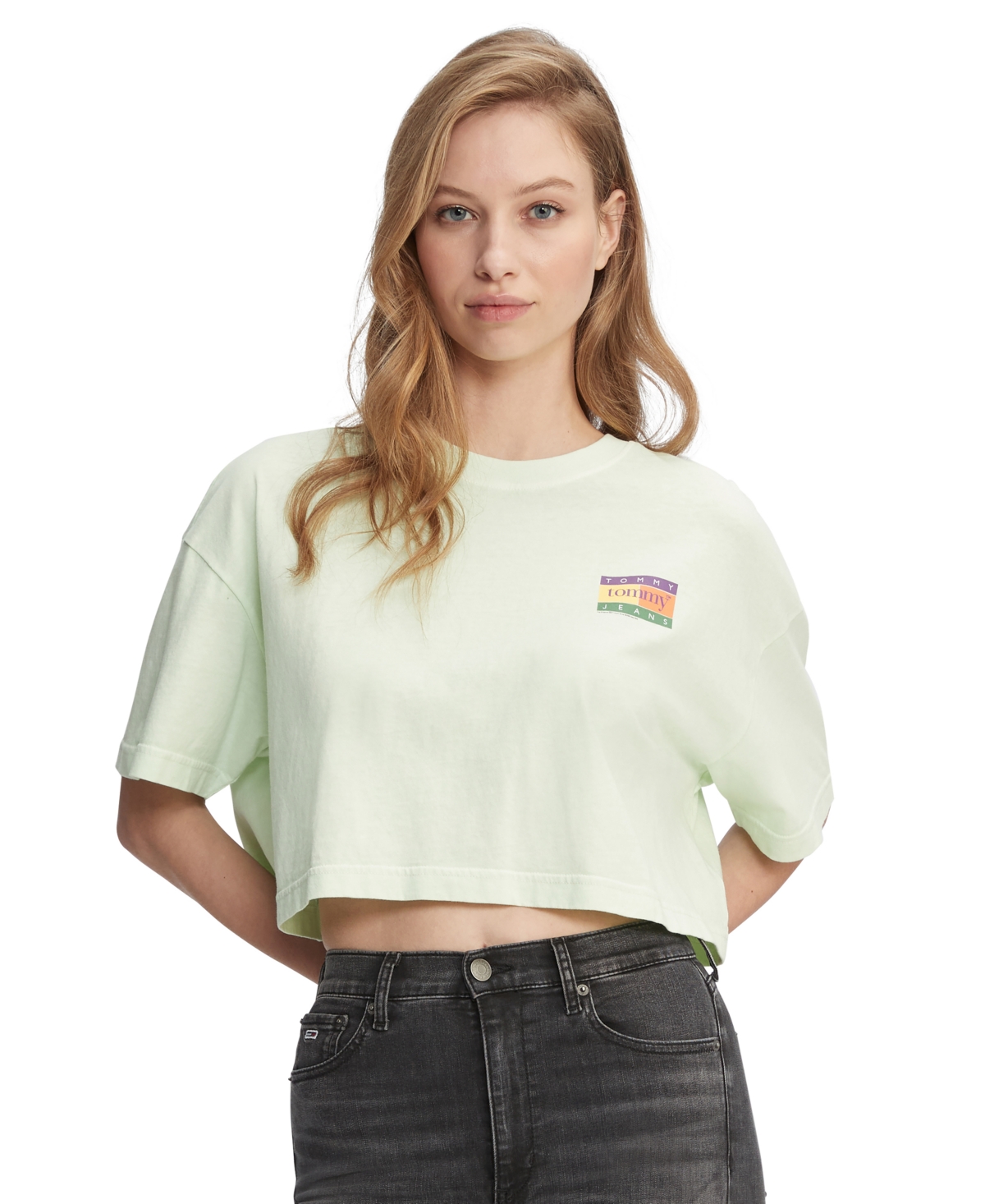 Women's Oversized Cropped Summer Flag T-Shirt - Ancient White