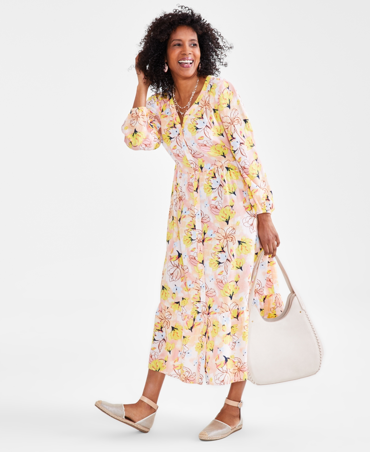 Style & Co Women's Printed Tiered Midi Dress, Regular & Petite, Created For Macy's In Arles Floral Pink